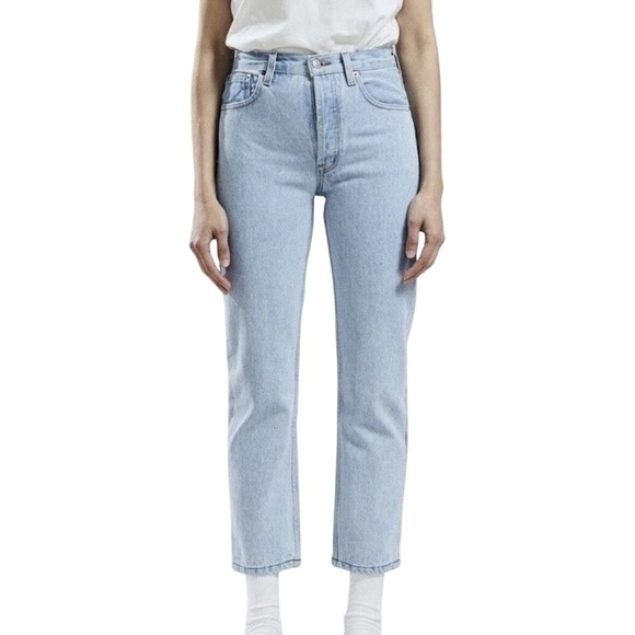 Still Here New York Tate Jeans Size 26 High Rise Straight Leg Asymmetric Stripe - Picture 15 of 15